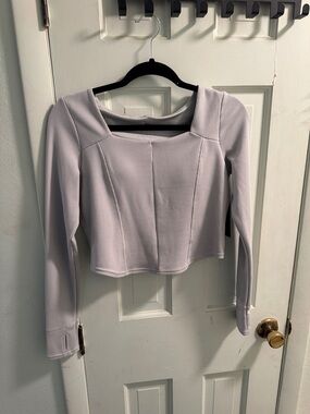 Square-Neck Long Sleeve Ribbed Top in Lilac
